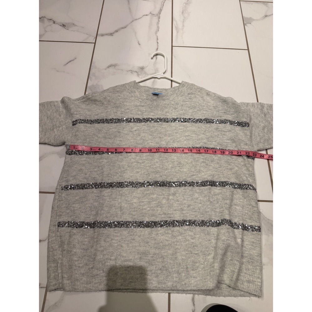 CeCe Women's Gray Sequined Striped Long Sleeve Sweater Size S - Picture 7 of 8